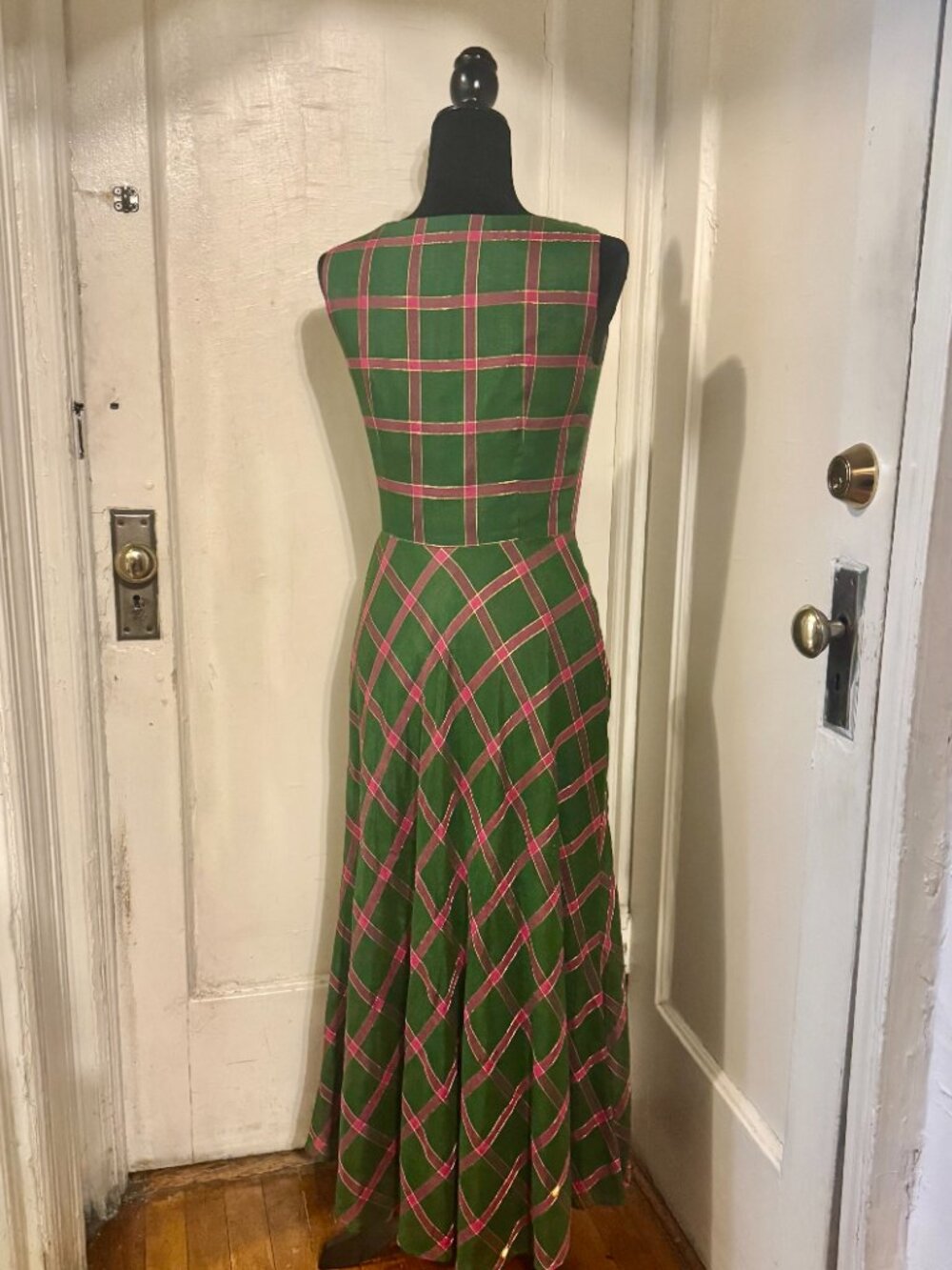 Vintage Plaid Custom Made Maxi Dress Size 4-6 - Picture 2 of 14